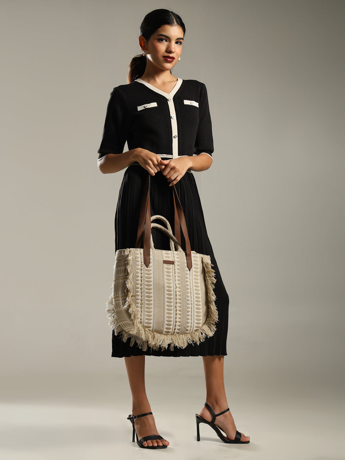 ENSAC cotton Boho Ruffle Style Silver Tote bag for women & girls