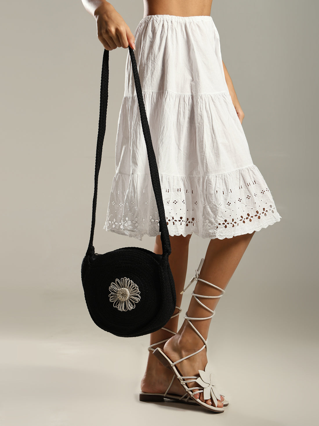 ENSAC Women’s Crochet Style Sling Bag | Handmade Round Bag with Artistic Floral Embroidery (Copy)