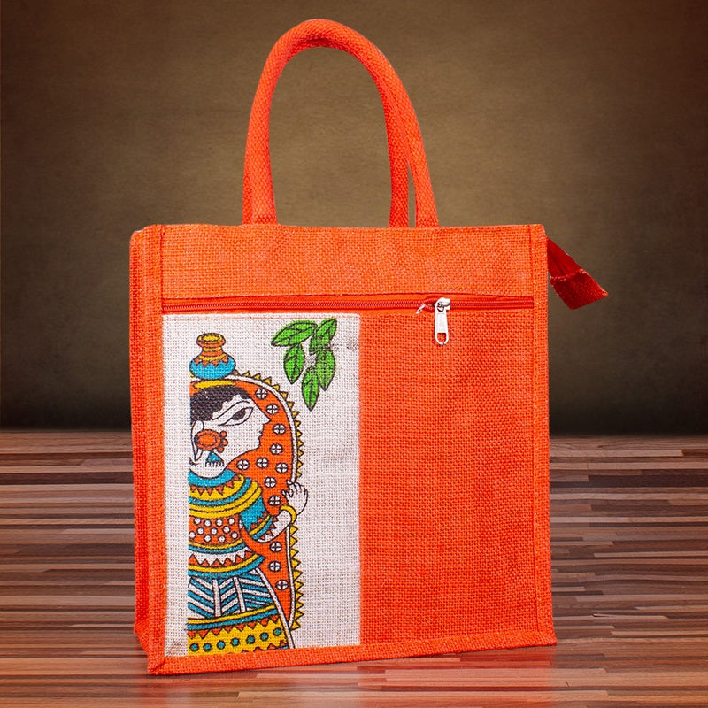 Goddess Durga Print Jute Lunch/Gift Bag