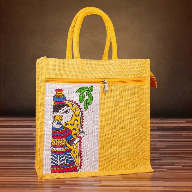 Goddess Durga Print Jute Lunch/Gift Bag