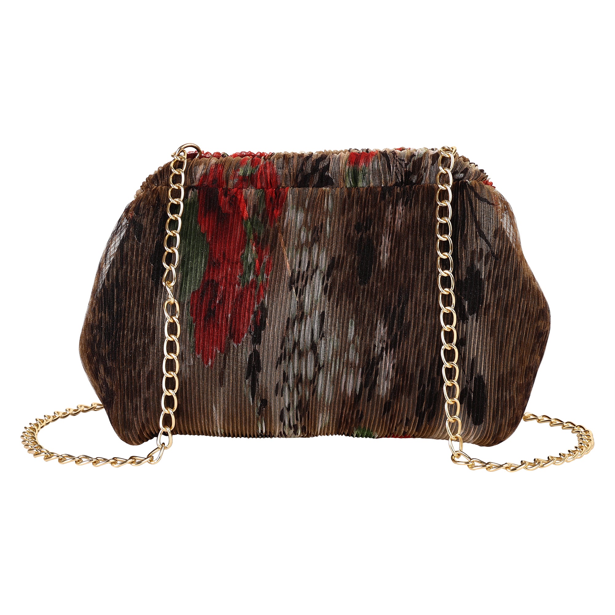 Floral Pleated Chain Clutch Bag for Women | red color Party Clutch