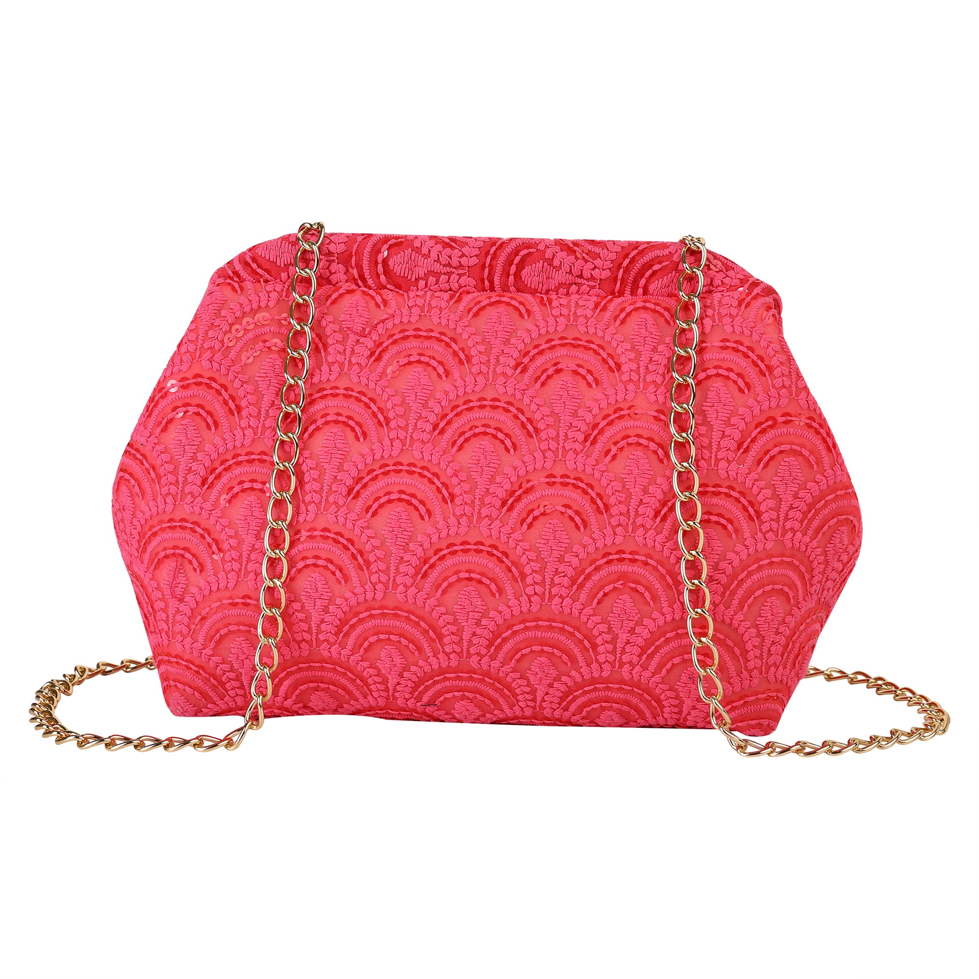 Floral Pleated Chain Clutch Bag for Women | red color Party Clutch
