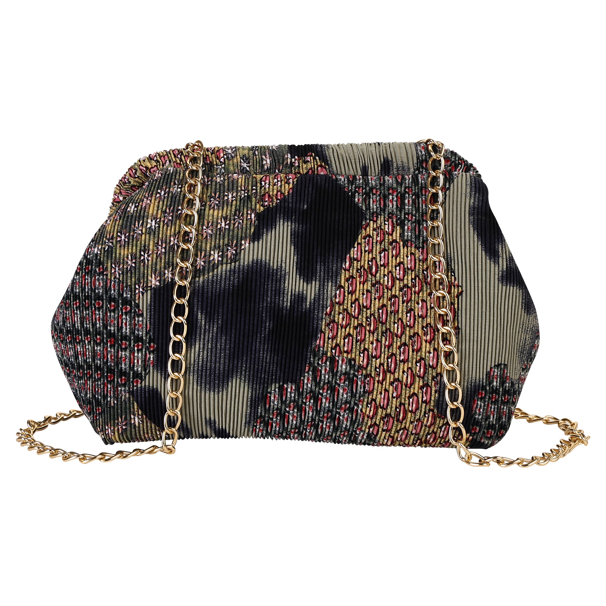Floral Pleated Chain Clutch Bag for Women | red color Party Clutch