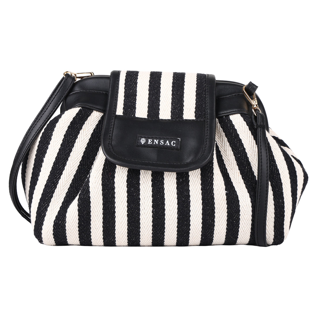 ENSAC Striped Clutch Sling Bag – Black & White  Crossbody with Flap
