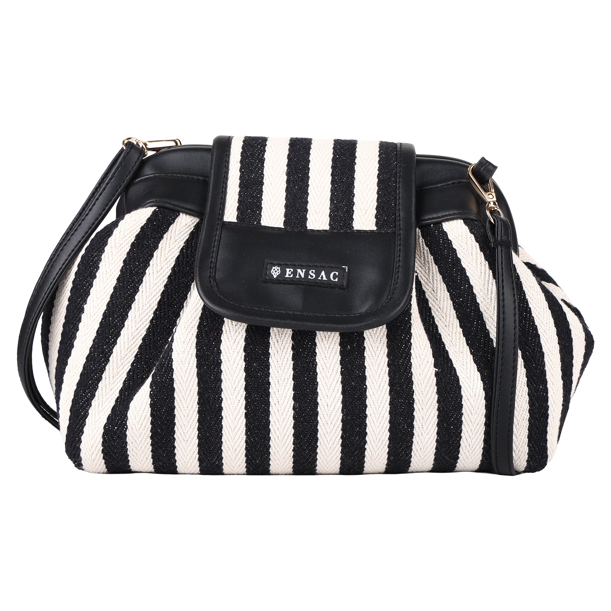 ENSAC Striped Clutch Sling Bag – Black & White  Crossbody with Flap