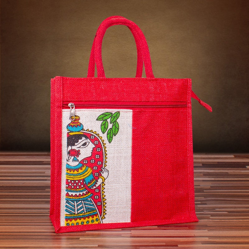 Goddess Durga Print Jute Lunch/Gift Bag