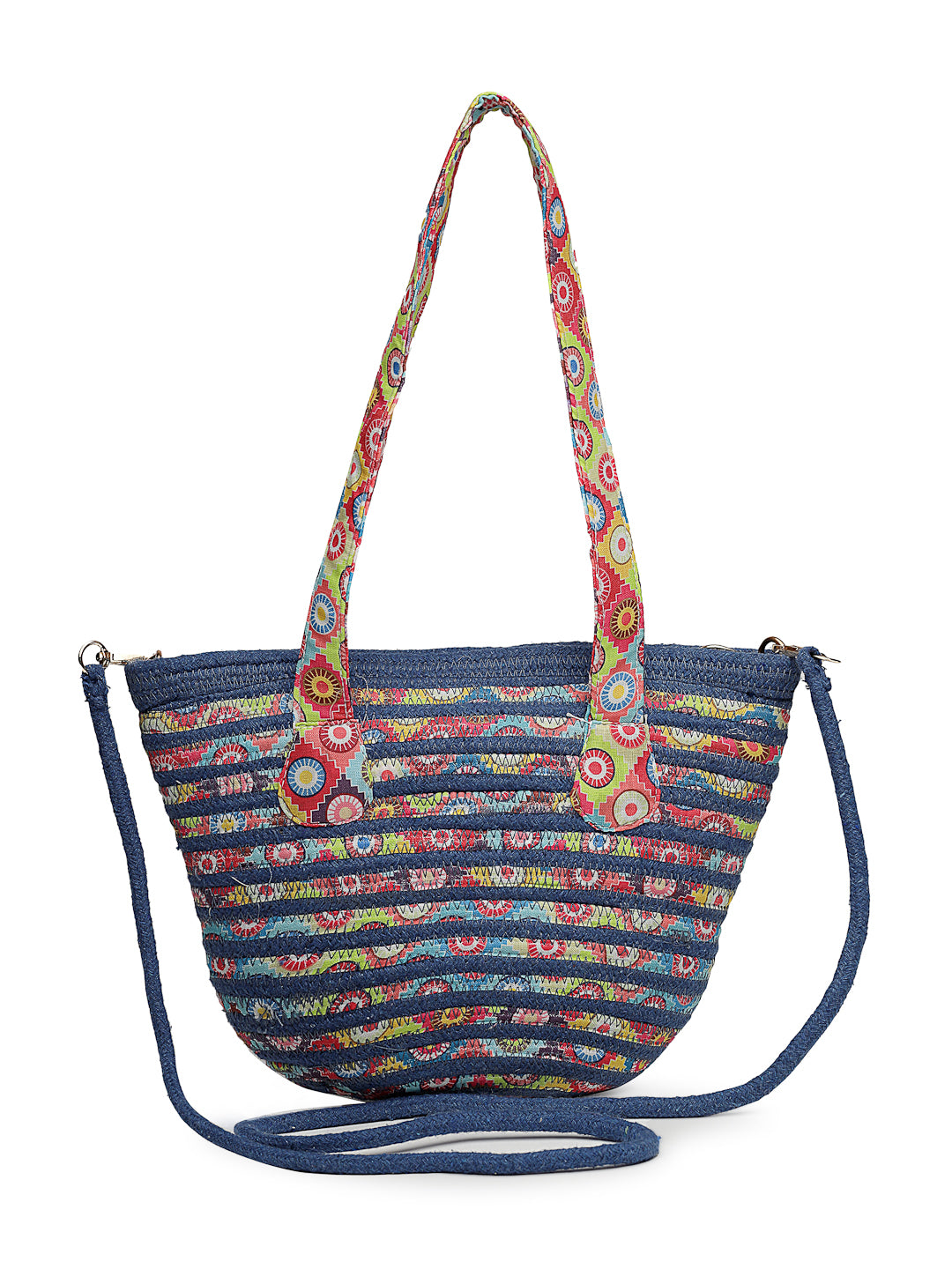 Ensac Designer Woven Ladies Handbag | Satchel with Elegant Pearl Detail & Handle-JUTEROPE-SLING-INTEGRATE-BLUE-1