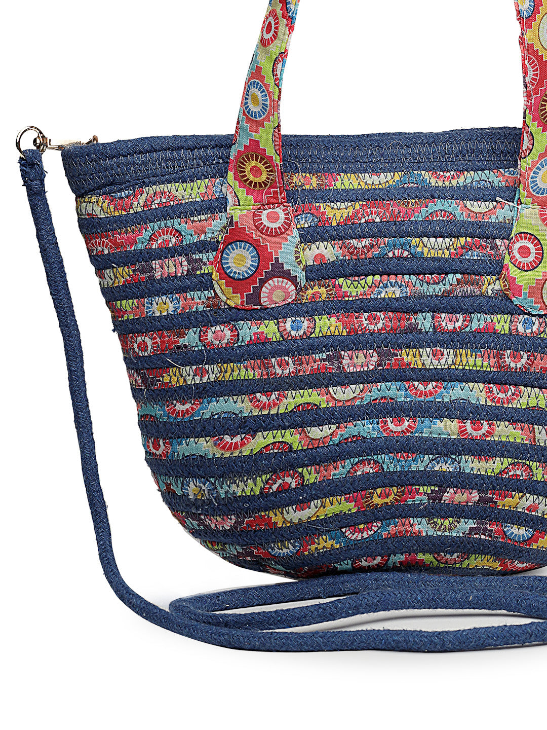 Ensac Designer Woven Ladies Handbag | Satchel with Elegant Pearl Detail & Handle-JUTEROPE-SLING-INTEGRATE-BLUE-1