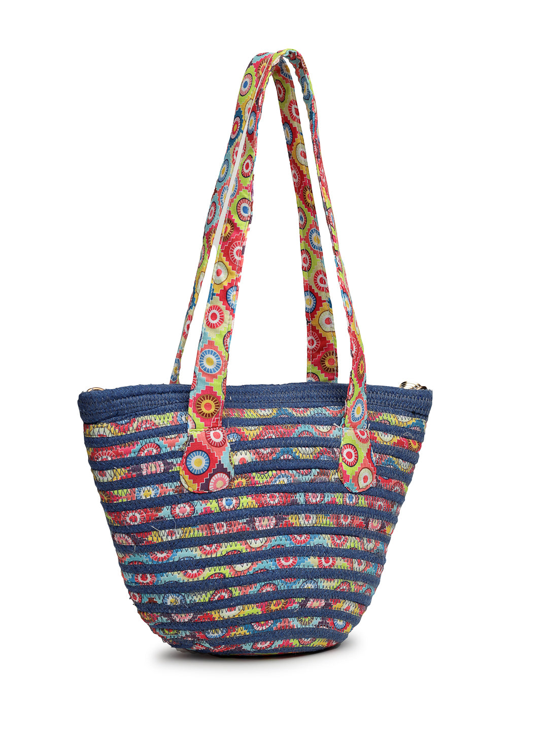 Ensac Designer Woven Ladies Handbag | Satchel with Elegant Pearl Detail & Handle-JUTEROPE-SLING-INTEGRATE-BLUE-1