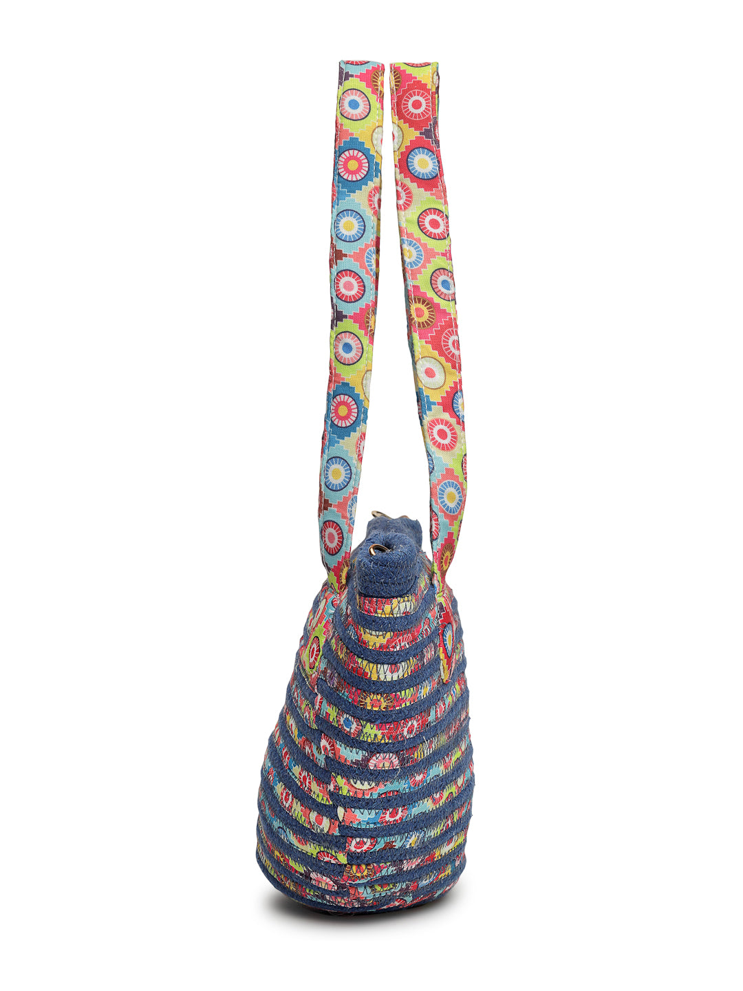 Ensac Designer Woven Ladies Handbag | Satchel with Elegant Pearl Detail & Handle-JUTEROPE-SLING-INTEGRATE-BLUE-1