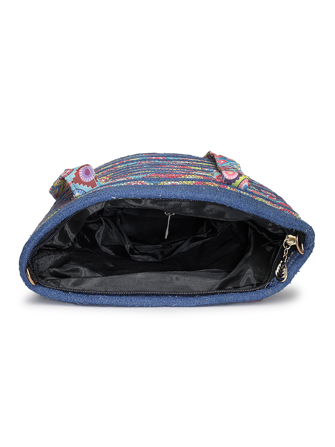 Ensac Designer Woven Ladies Handbag | Satchel with Elegant Pearl Detail & Handle-JUTEROPE-SLING-INTEGRATE-BLUE-1