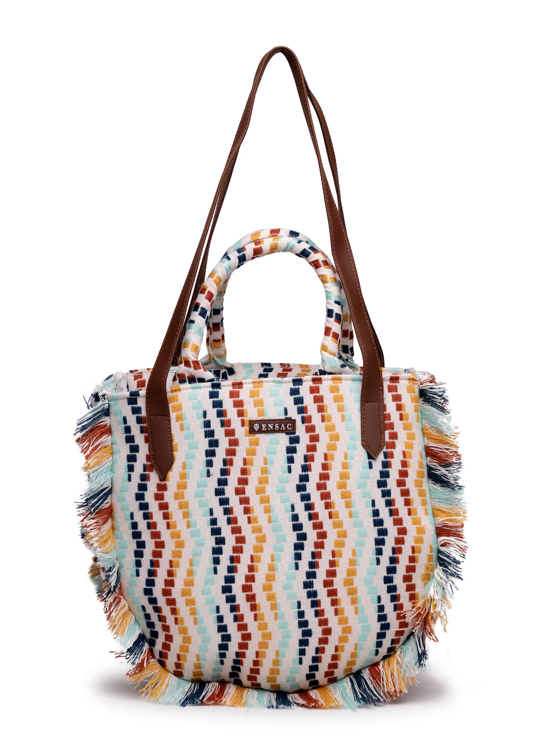 Ensac Women's Fringed Canvas Bag | Boho Vibes Multicolor Shoulder & Tote Style