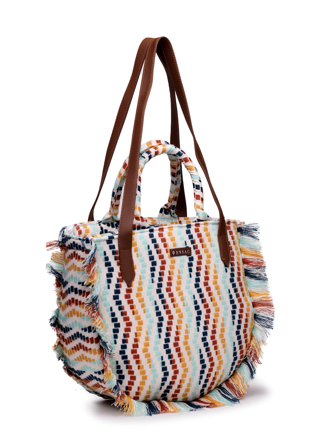 Ensac Women's Fringed Canvas Bag | Boho Vibes Multicolor Shoulder & Tote Style
