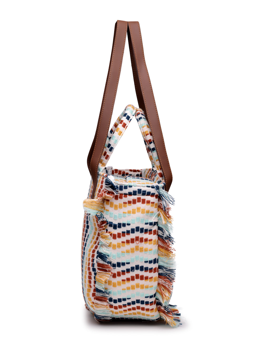 Ensac Women's Fringed Canvas Bag | Boho Vibes Multicolor Shoulder & Tote Style