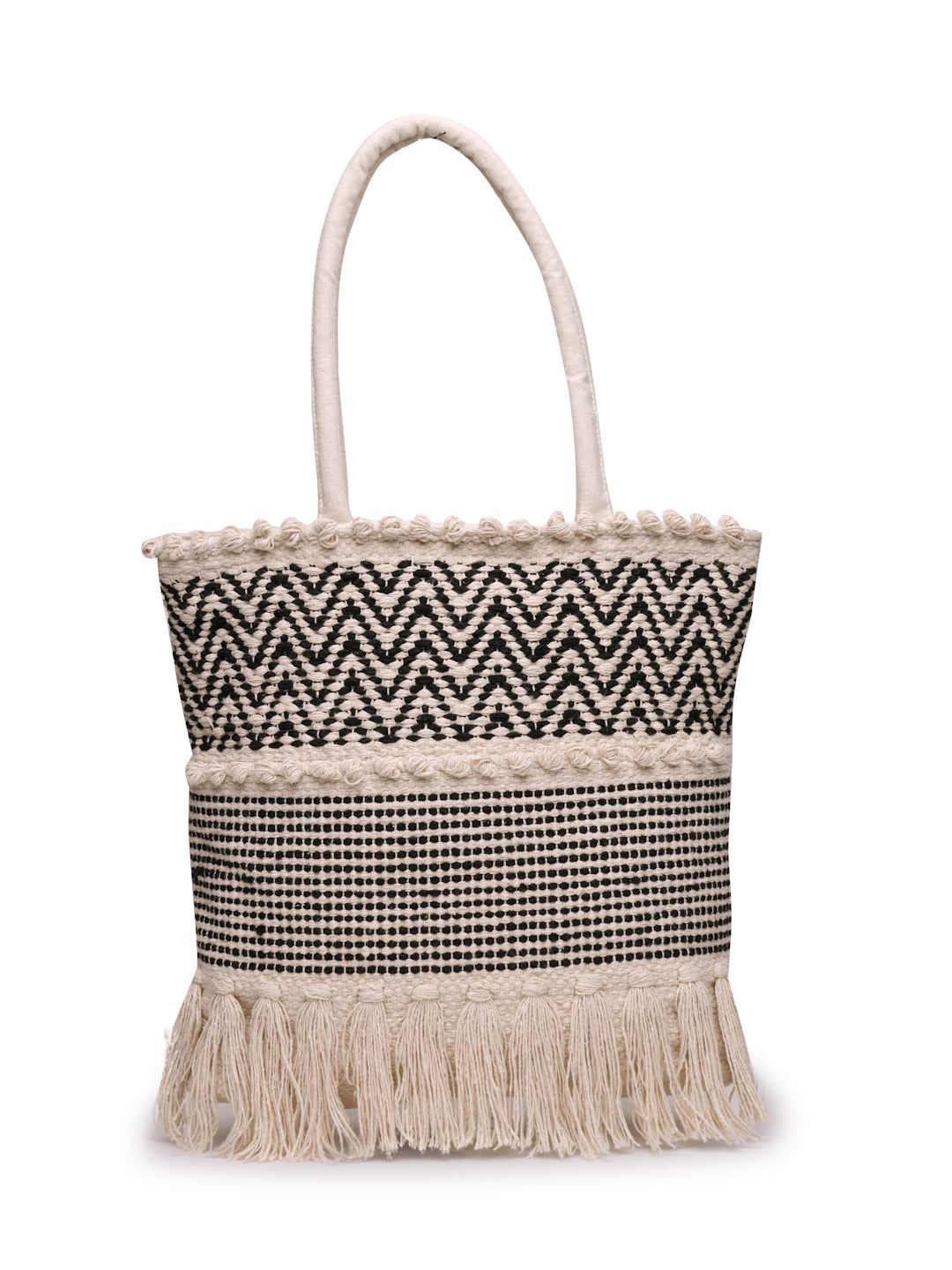 Ensac Women’s Boho Fringe Tote Bag | Woven Shoulder Bag for Versatile Styling