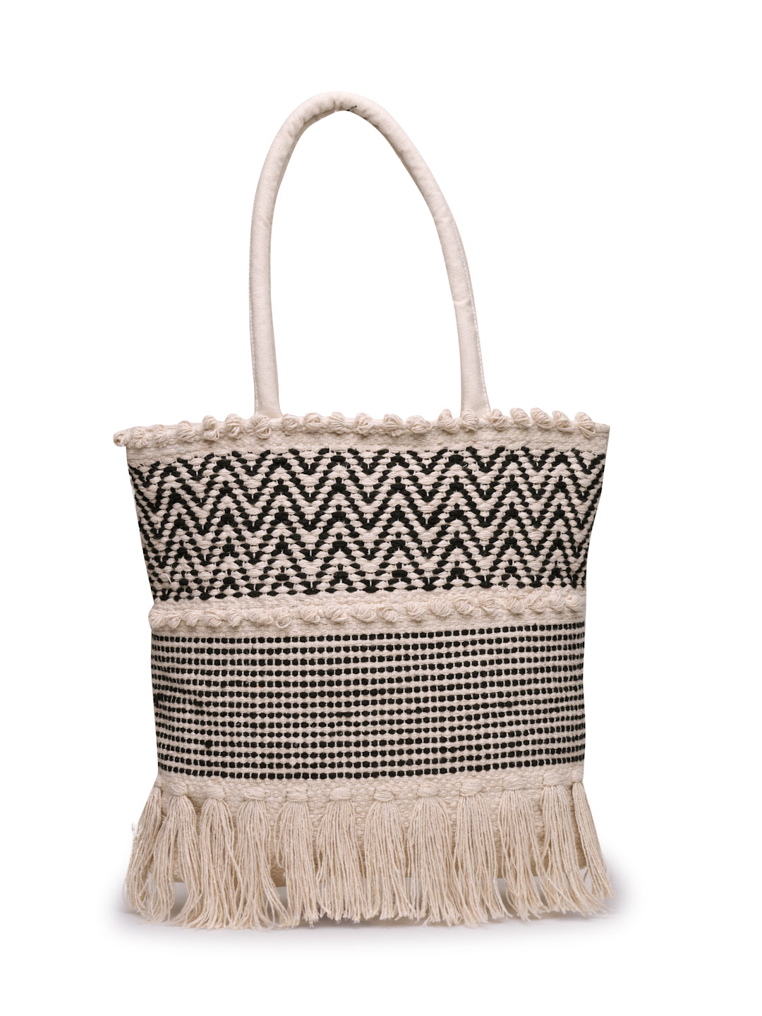 Ensac Women’s Boho Fringe Tote Bag | Woven Shoulder Bag for Versatile Styling