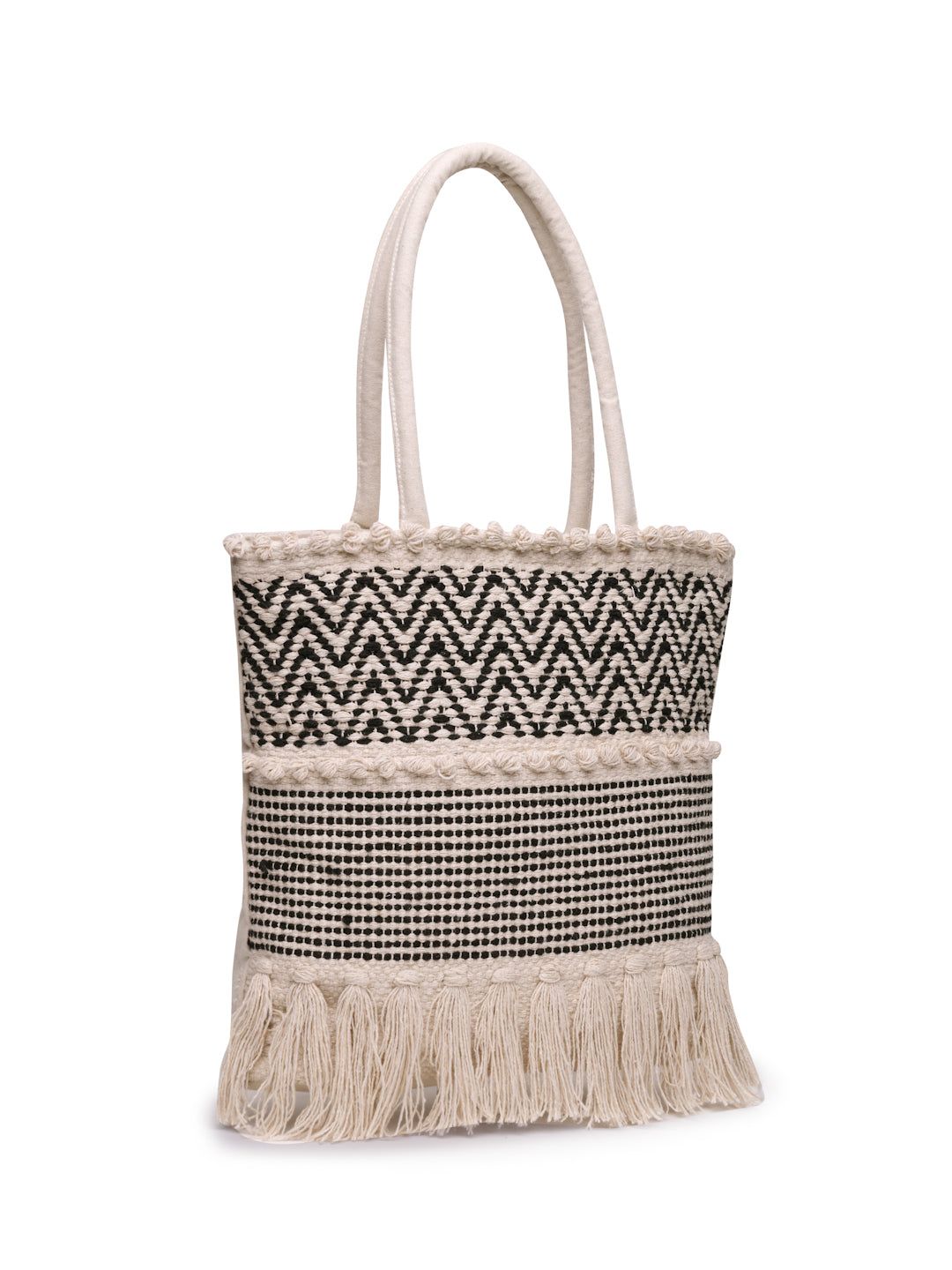Ensac Women’s Boho Fringe Tote Bag | Woven Shoulder Bag for Versatile Styling