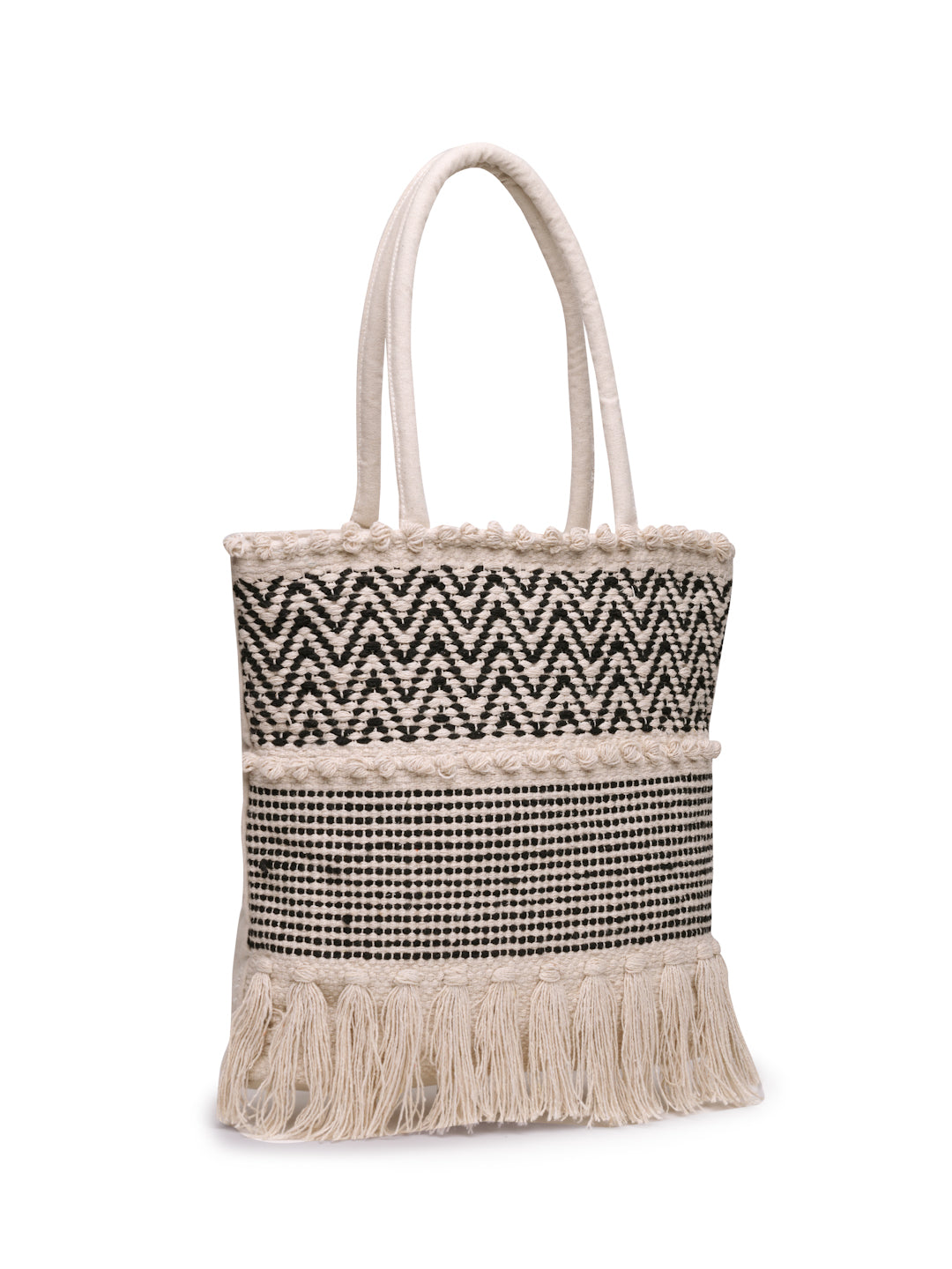 Ensac Women’s Boho Fringe Tote Bag | Woven Shoulder Bag for Versatile Styling