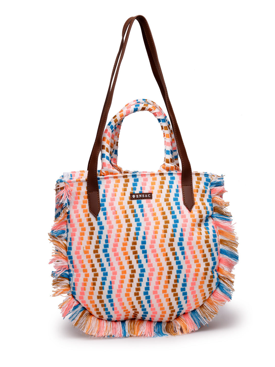 Ensac Women's Fringed Canvas Bag | Boho Vibes Multicolor Shoulder & Tote Style
