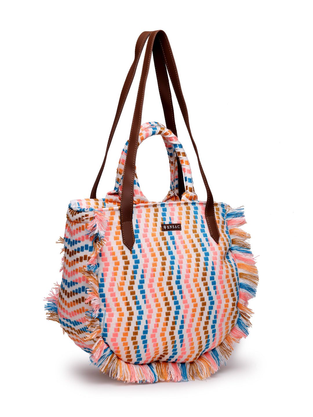 Ensac Women's Fringed Canvas Bag | Boho Vibes Multicolor Shoulder & Tote Style