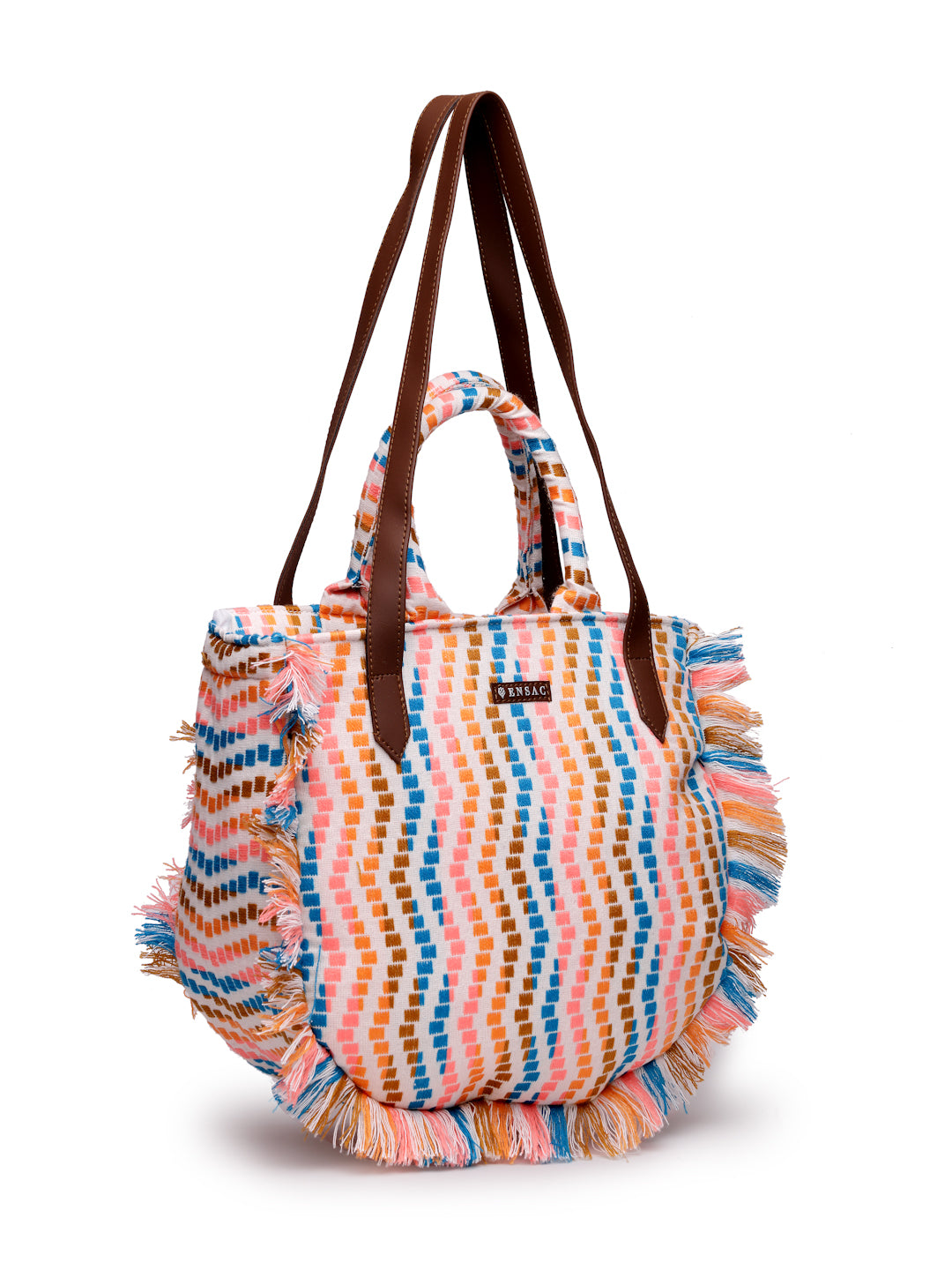 Ensac Women's Fringed Canvas Bag | Boho Vibes Multicolor Shoulder & Tote Style