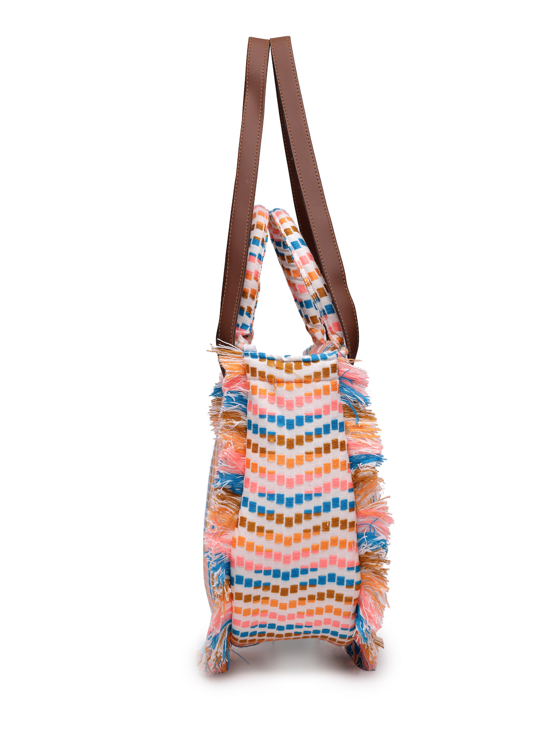 Ensac Women's Fringed Canvas Bag | Boho Vibes Multicolor Shoulder & Tote Style