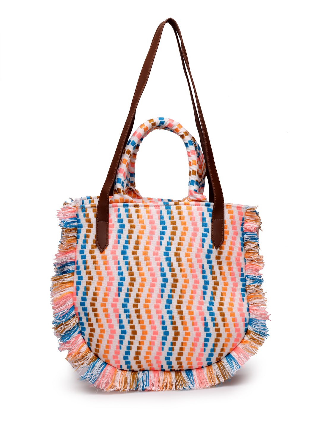 Ensac Women's Fringed Canvas Bag | Boho Vibes Multicolor Shoulder & Tote Style