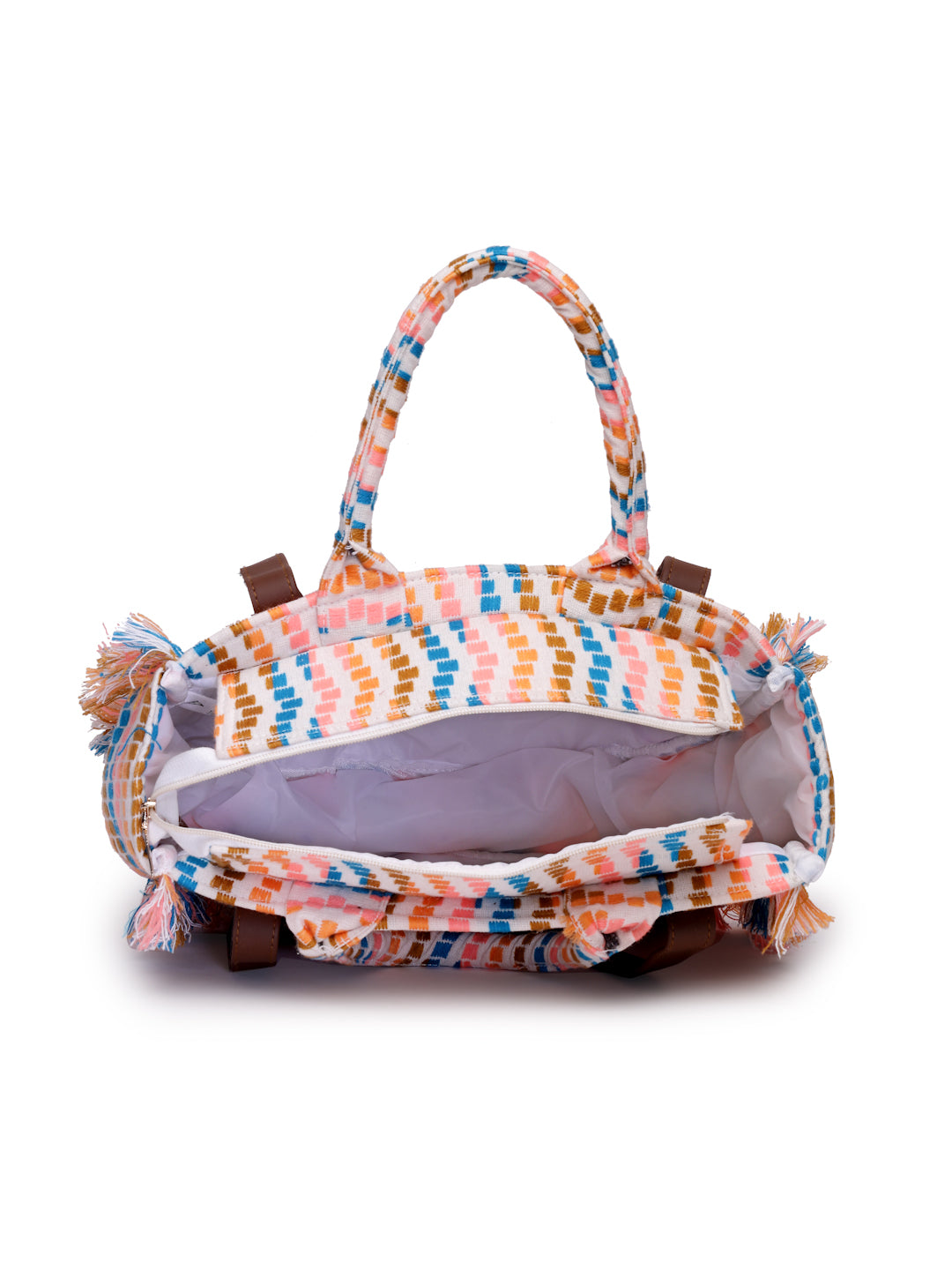 Ensac Women's Fringed Canvas Bag | Boho Vibes Multicolor Shoulder & Tote Style