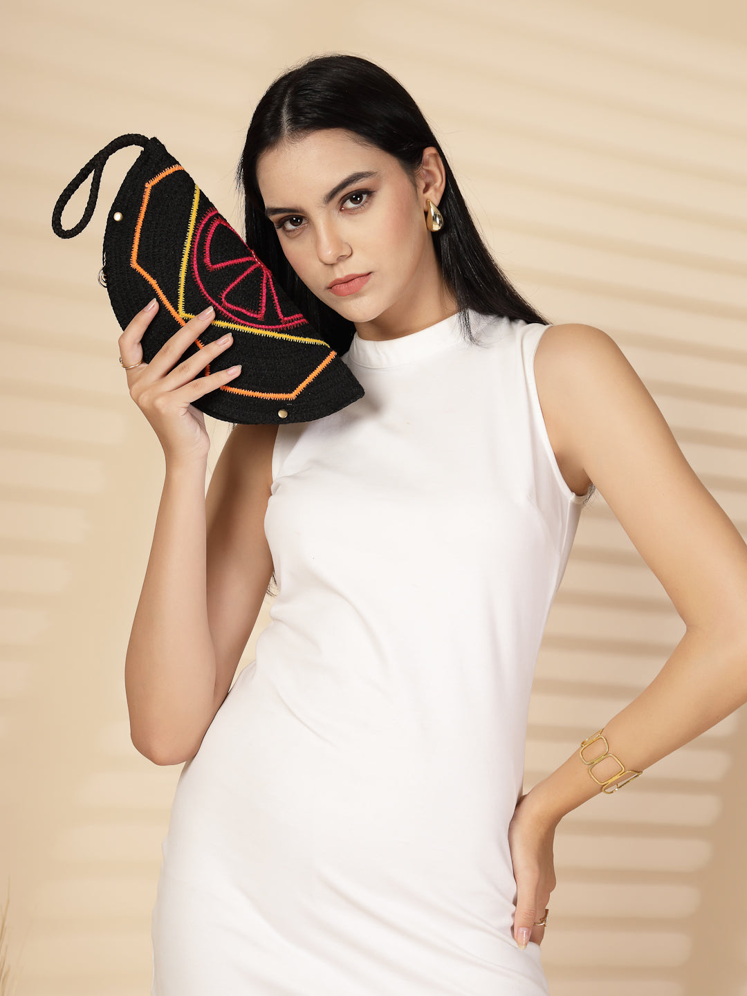 Ensac Designer Half-Moon Clutch for Ladies | Unique Beaded Clutch for Styling Bold Looks