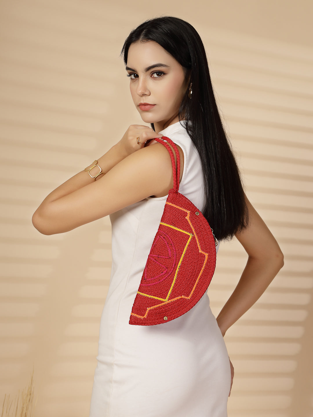 Ensac Designer Half-Moon Clutch for Ladies | Unique Beaded Clutch for Styling Bold Looks