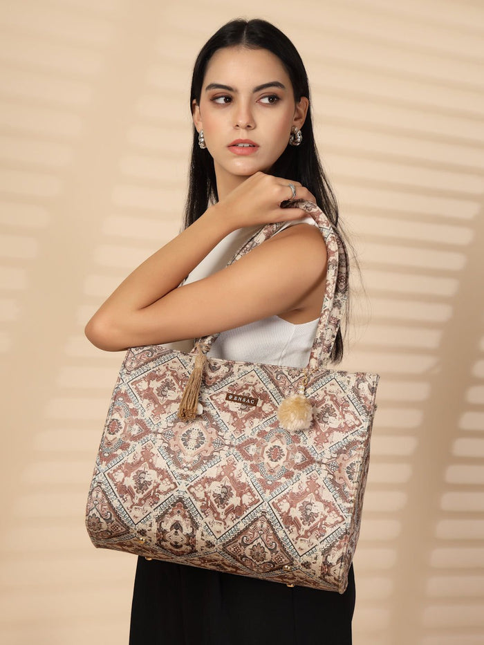 Carpet Print Women Tote Bag with Tassel Charm