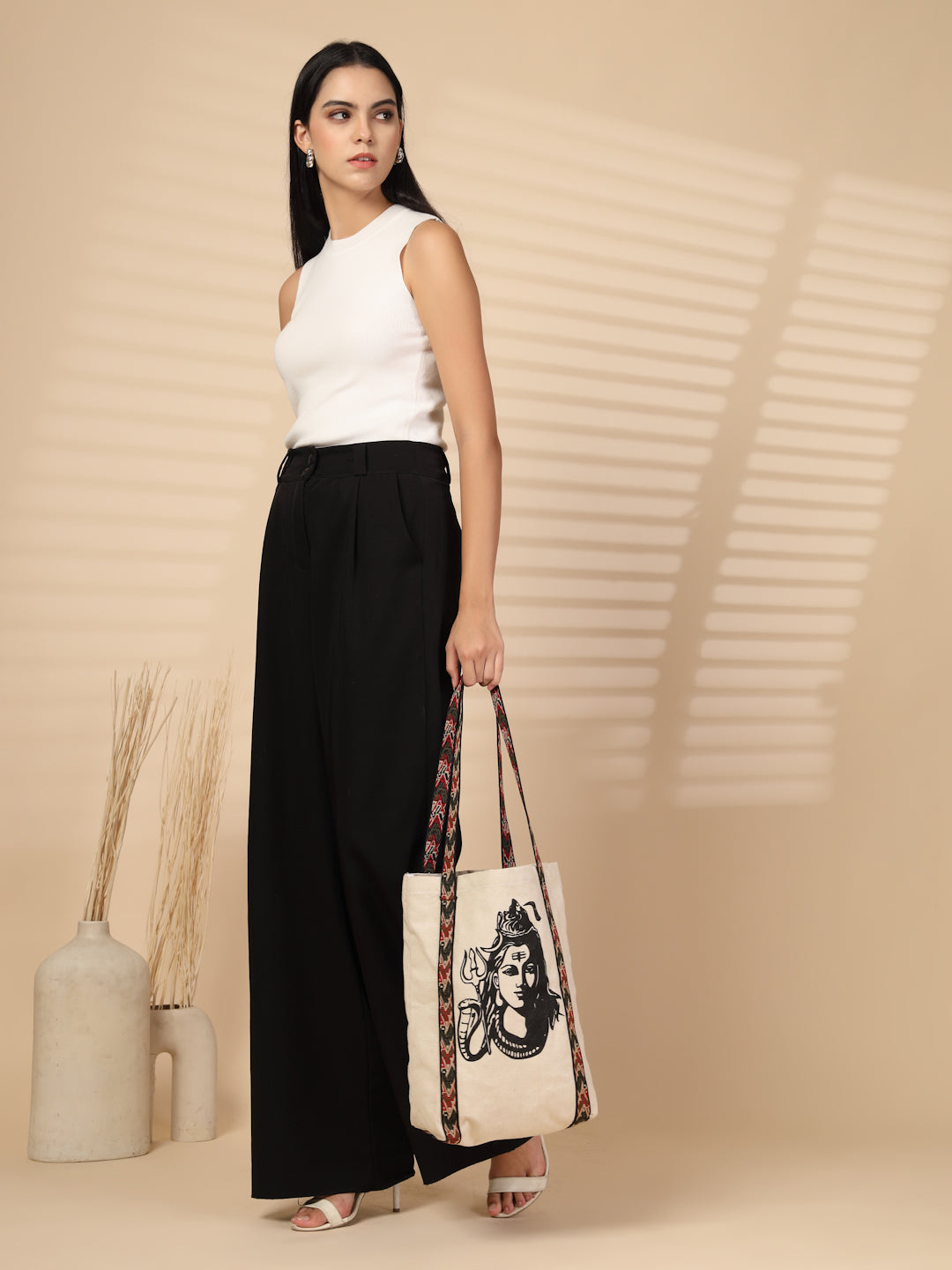 Ensac Stylish Canvas Shoulder Bag for Women | Lord Shiva Print Mahadev Bhakti Bag for Sawan, Shivratri, and Pilgrimage Tote for Daily Use