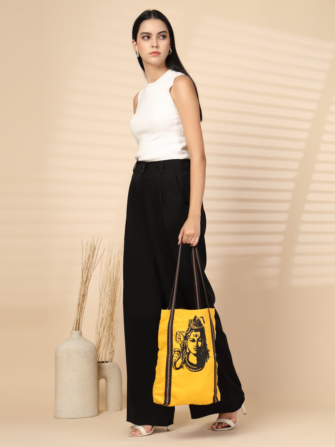 Ensac Stylish Canvas Shoulder Bag for Women | Lord Shiva Print Mahadev Bhakti Bag for Sawan, Shivratri, and Pilgrimage Tote for Daily Use