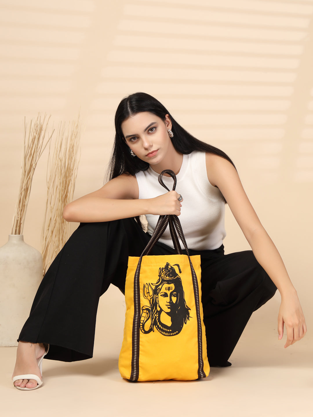 Ensac Stylish Canvas Shoulder Bag for Women | Lord Shiva Print Mahadev Bhakti Bag for Sawan, Shivratri, and Pilgrimage Tote for Daily Use