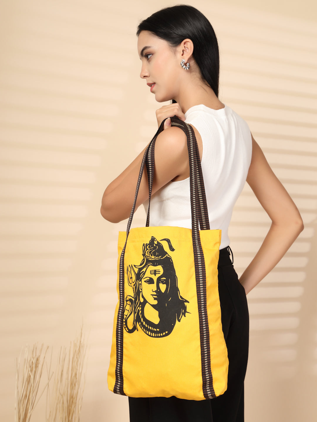 Ensac Stylish Canvas Shoulder Bag for Women | Lord Shiva Print Mahadev Bhakti Bag for Sawan, Shivratri, and Pilgrimage Tote for Daily Use