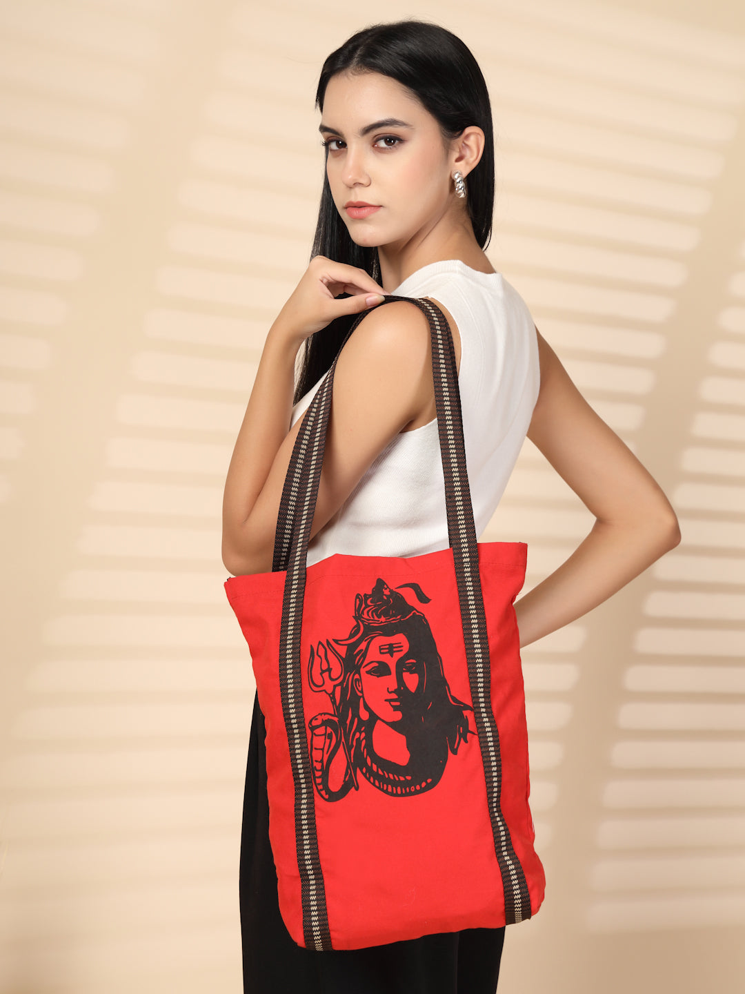 Ensac Stylish Canvas Shoulder Bag for Women | Lord Shiva Print Mahadev Bhakti Bag for Sawan, Shivratri, and Pilgrimage Tote for Daily Use