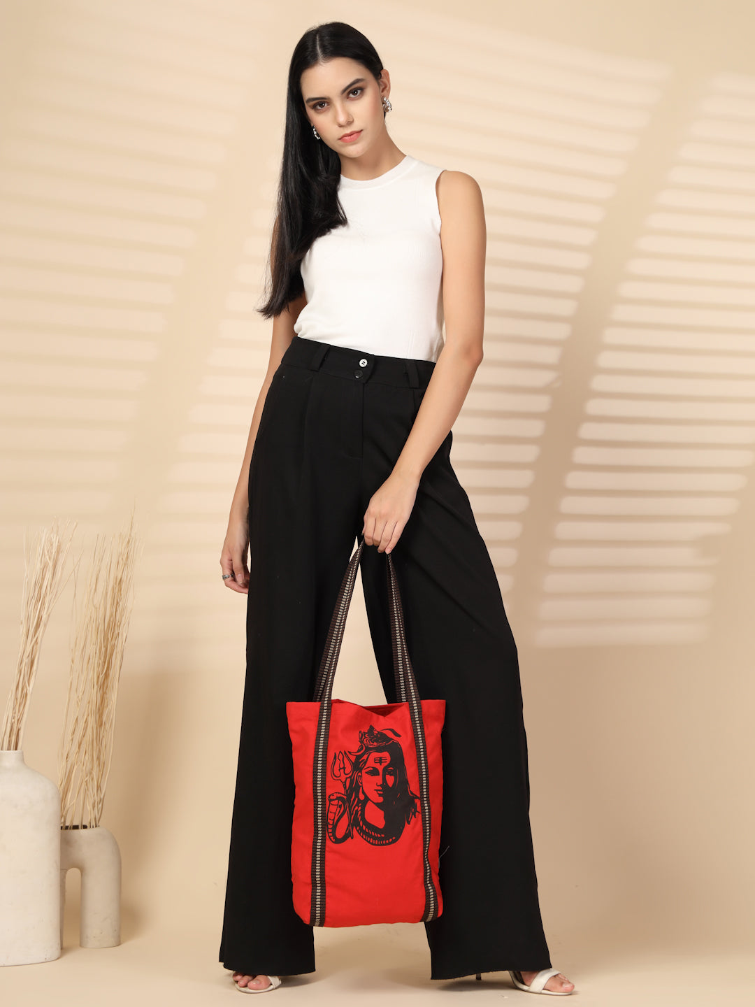 Ensac Stylish Canvas Shoulder Bag for Women | Lord Shiva Print Mahadev Bhakti Bag for Sawan, Shivratri, and Pilgrimage Tote for Daily Use