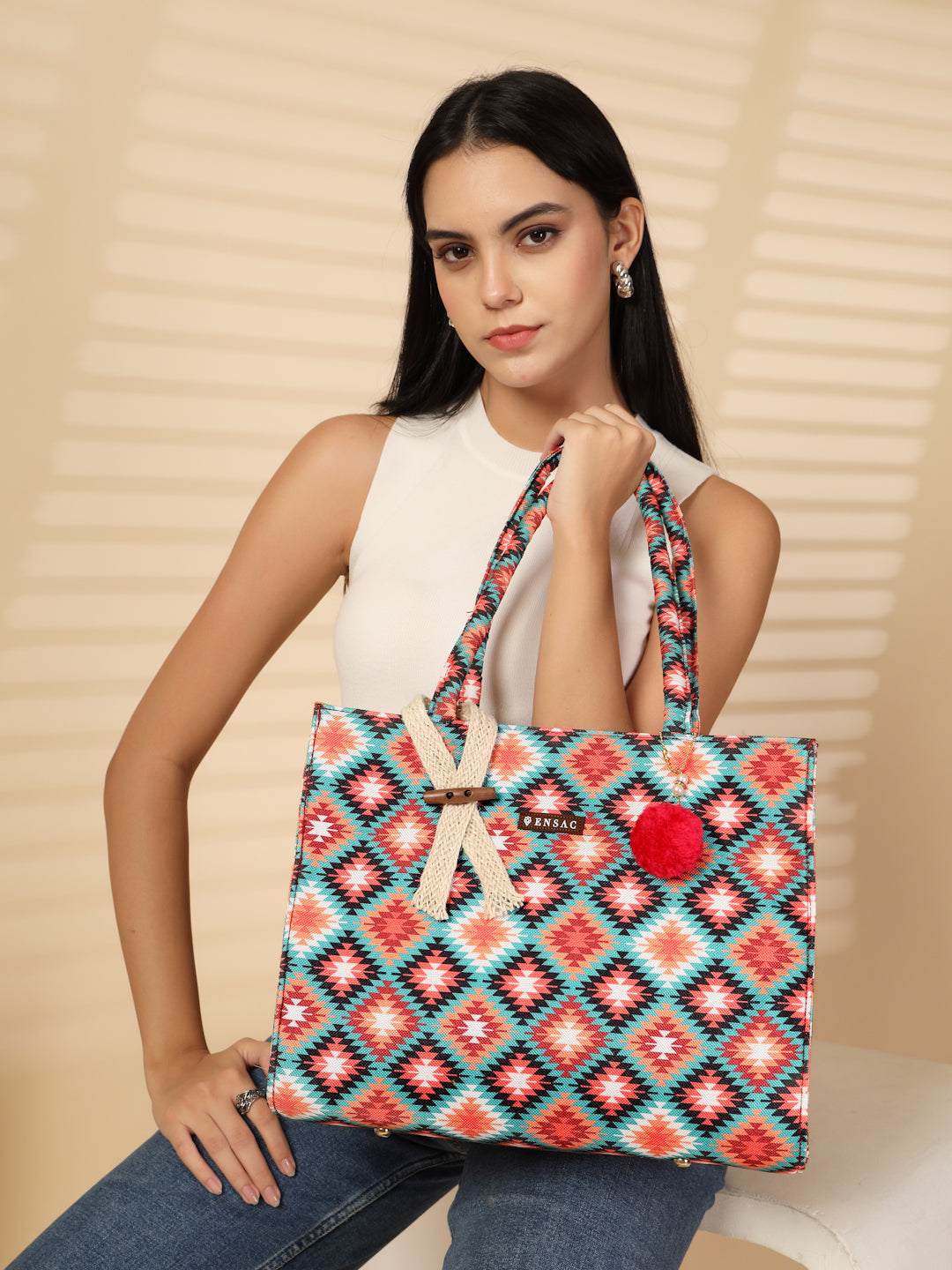 Ensac Traditional Fabric Satchel | Stylish Ladies Purse Handbag with Ethnic Touch