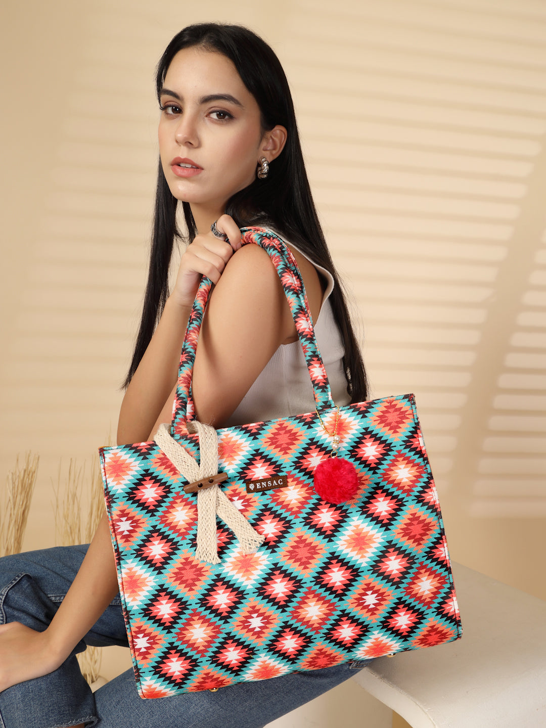 Ensac Traditional Fabric Satchel | Stylish Ladies Purse Handbag with Ethnic Touch