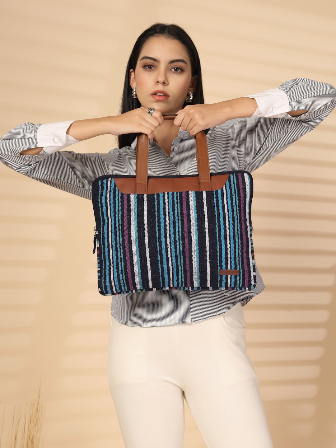 Ensac Casual Laptop Bag | Stylish Strips Design for Office, Work & Daily Use-LAPTOP-MULTISTRIPES-1
