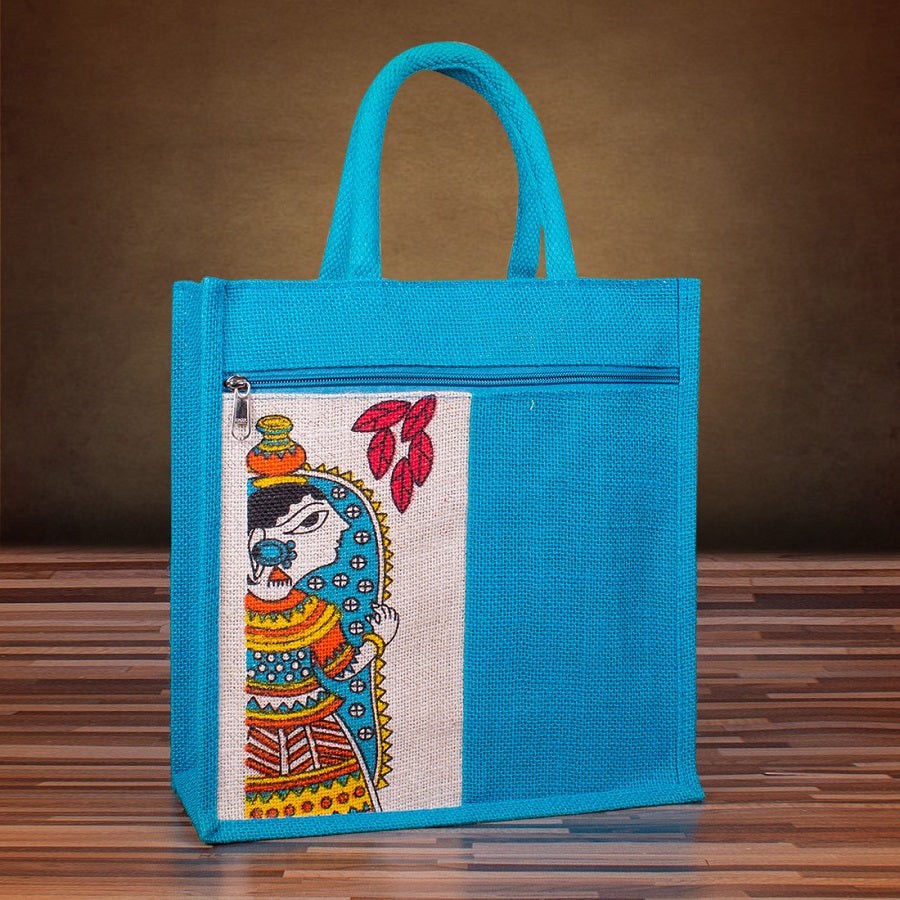 Goddess Durga Print Jute Lunch/Gift Bag