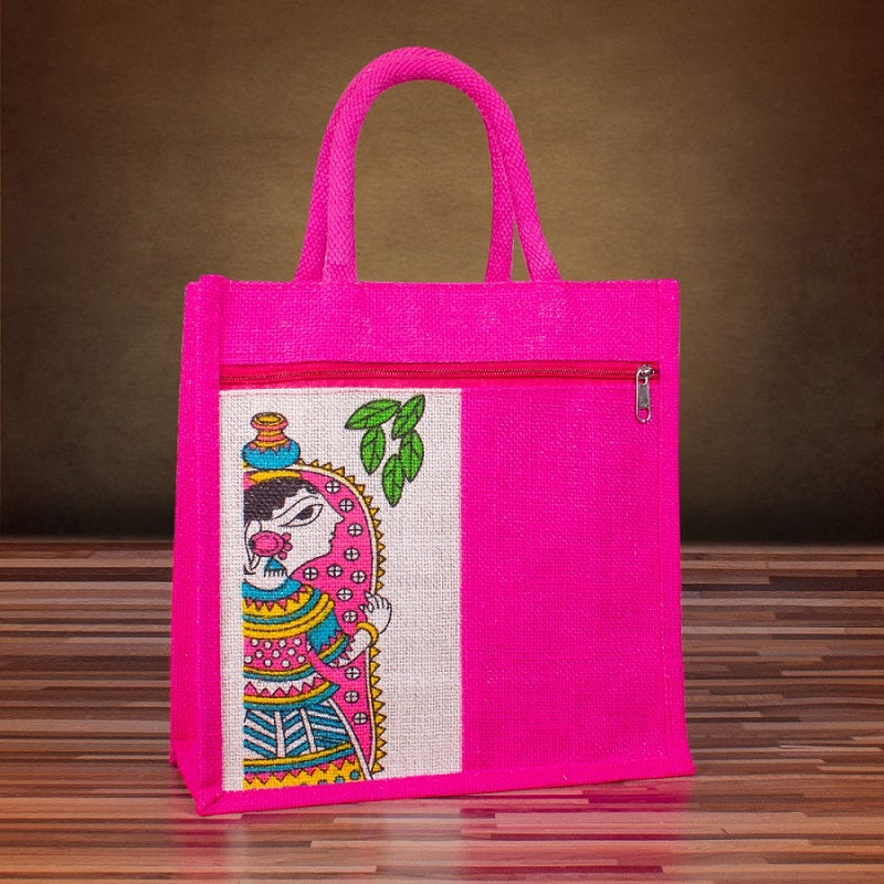 Goddess Durga Print Jute Lunch/Gift Bag