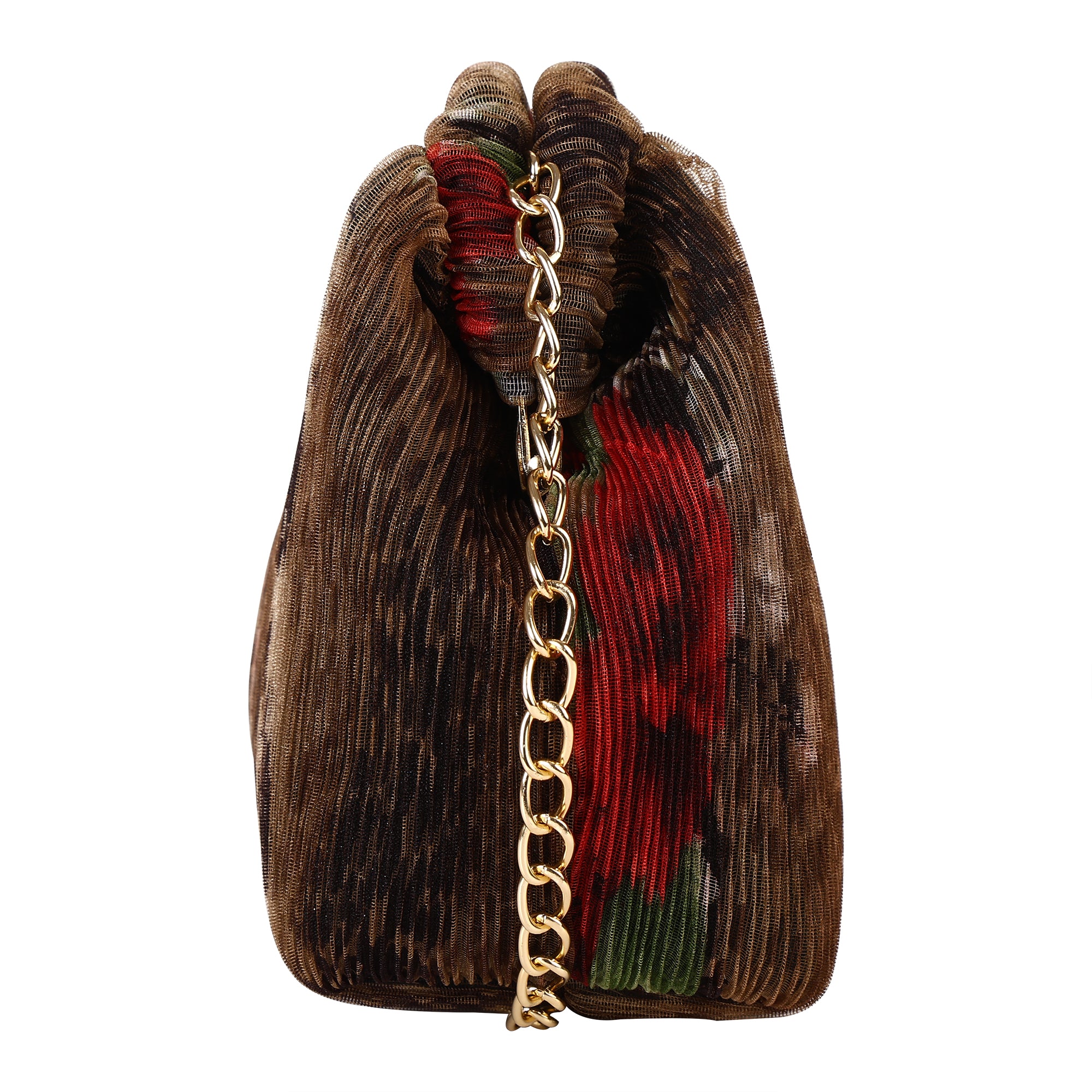 Floral Pleated Chain Clutch Bag for Women | red color Party Clutch