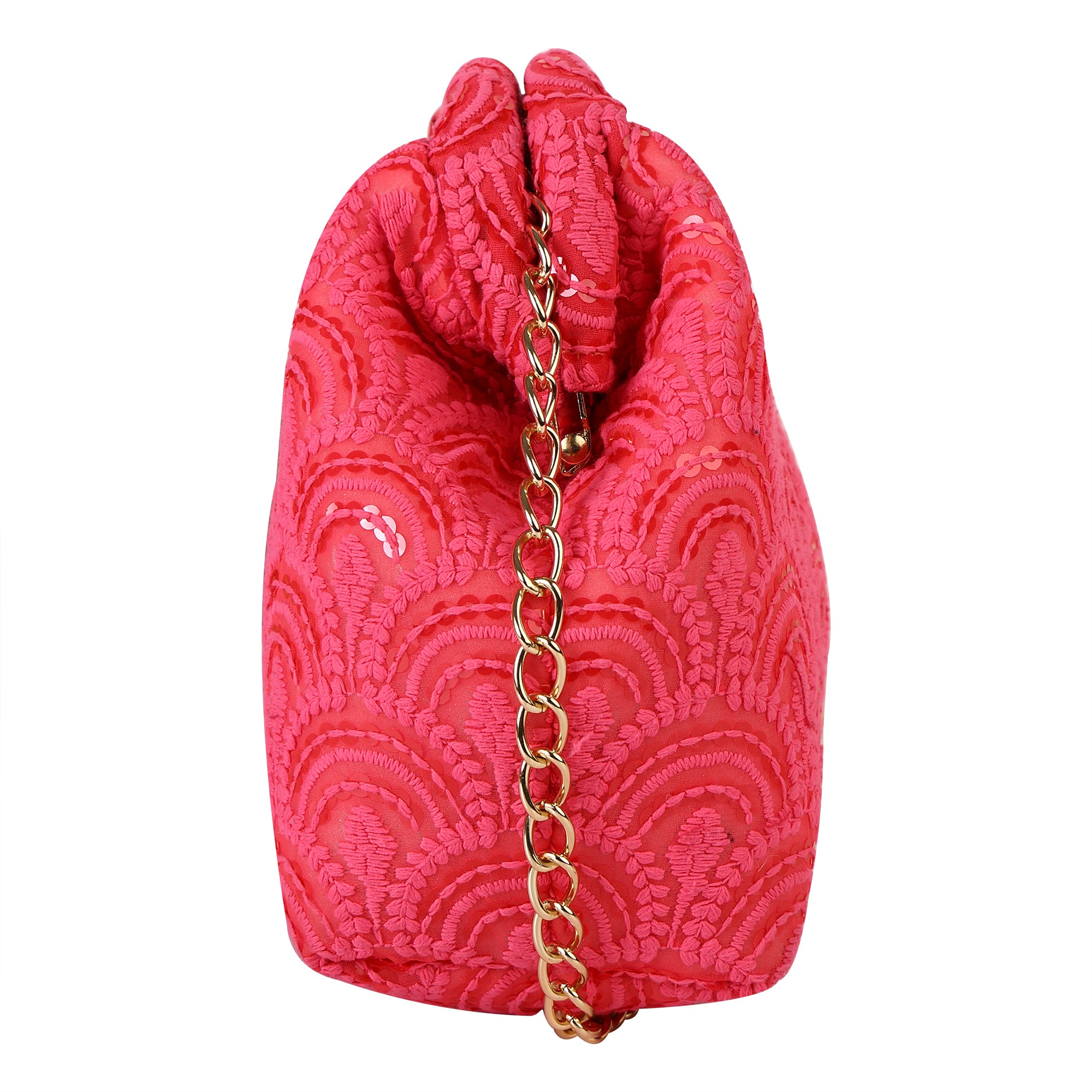 Floral Pleated Chain Clutch Bag for Women | red color Party Clutch