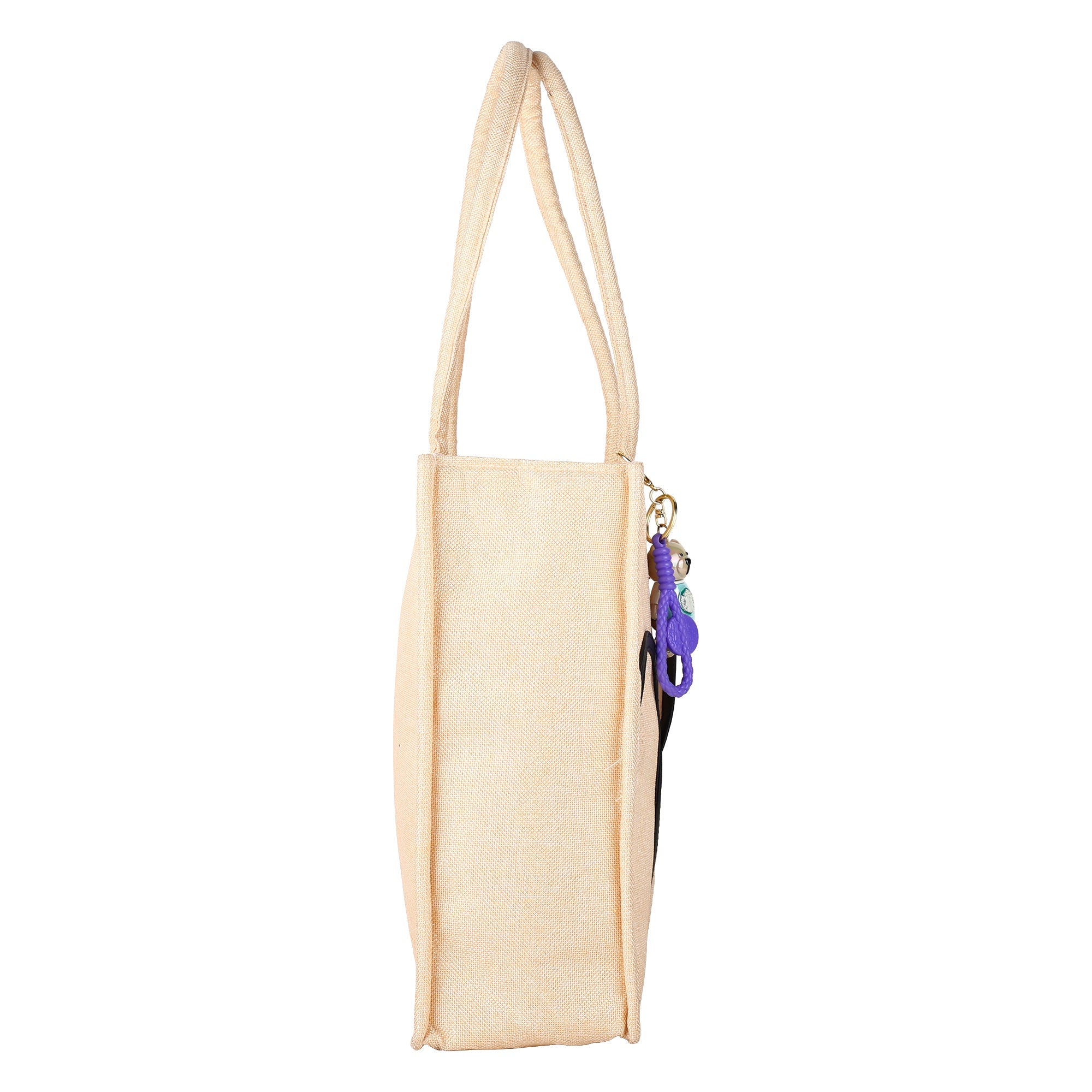 Beige Canvas Tote with Black Arch Pockets – Everyday Large Shopper for Women