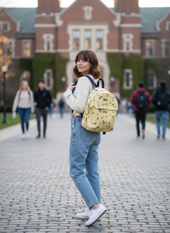 Yellow  Print Backpack – Fun Popcorn Theme School & Travel Bag