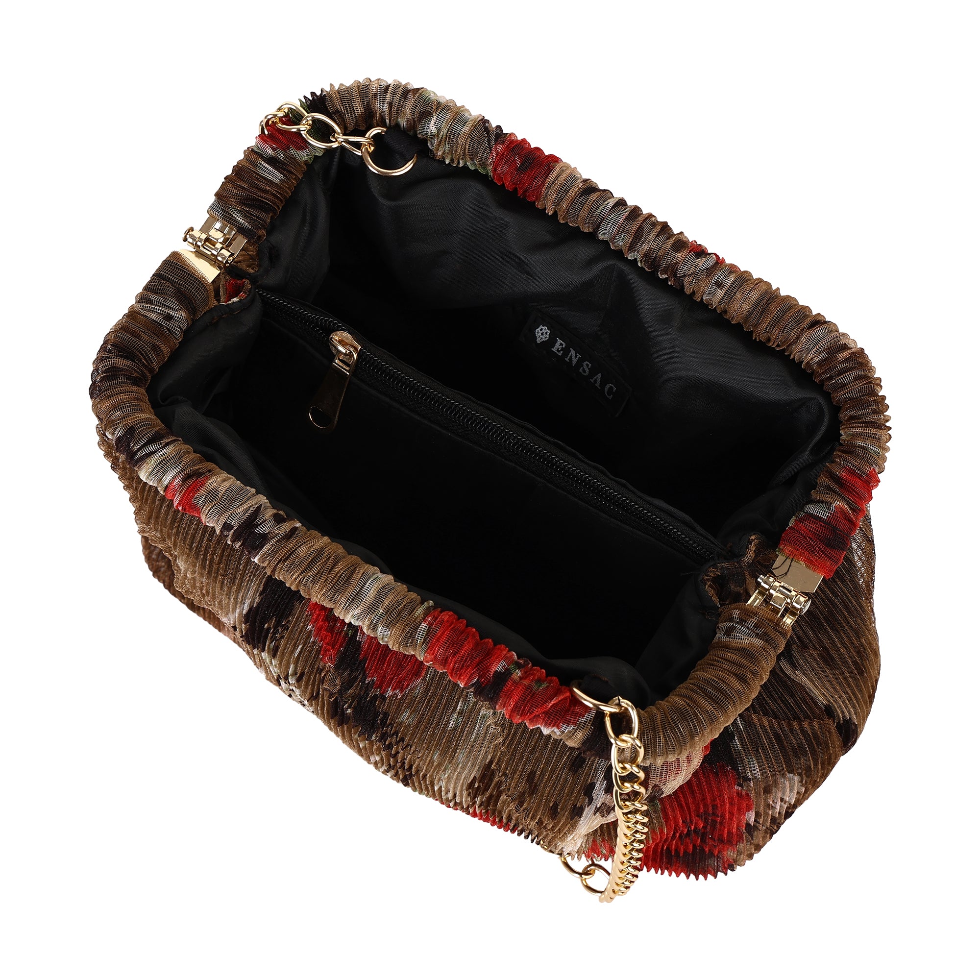 Floral Pleated Chain Clutch Bag for Women | red color Party Clutch