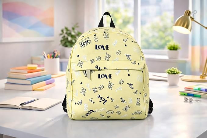 Yellow  Print Backpack – Fun Popcorn Theme School & Travel Bag