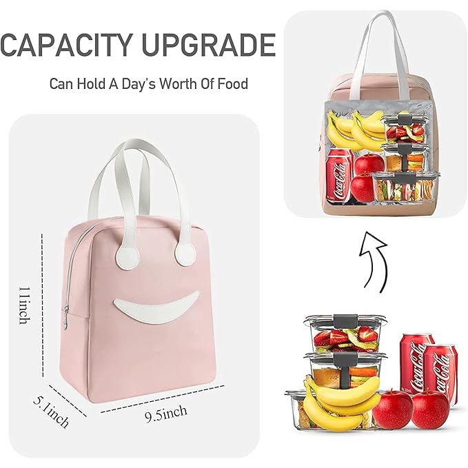 Ensac Smiley Insulated Lunch Bag - Cute & Modern Lunch Tote for Adults