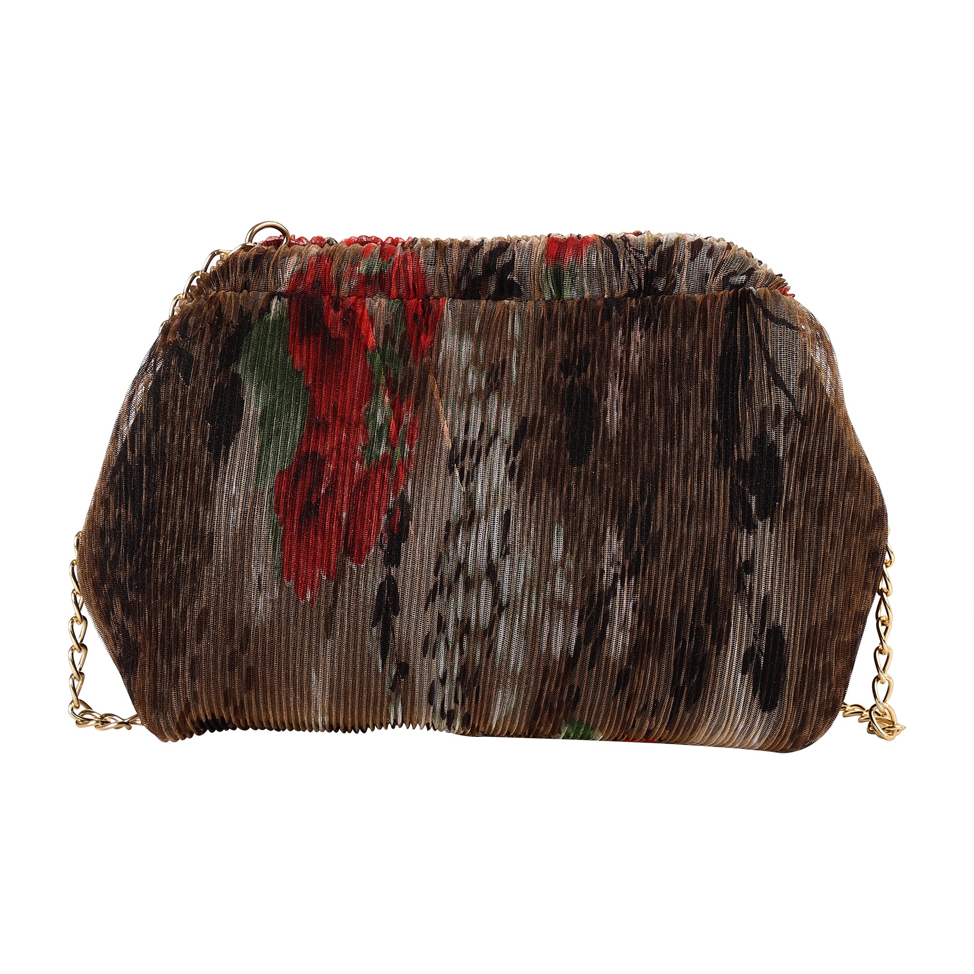 Floral Pleated Chain Clutch Bag for Women | red color Party Clutch